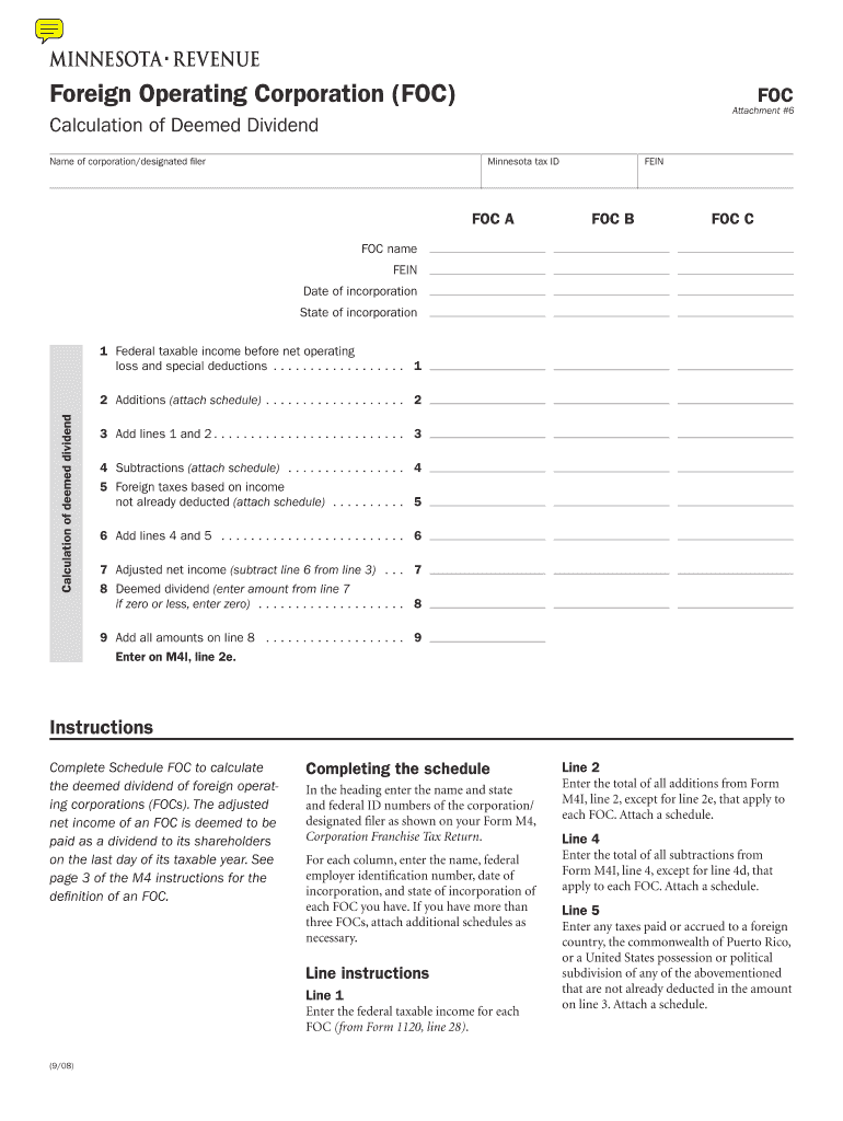 FOC, Foreign Operating Corporation, Calculation of Deemed Dividend  Form