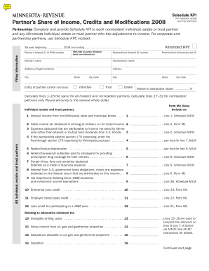 KPI, Partner&#039;s Share of Income, Credits and Modifications Revenue State Mn  Form