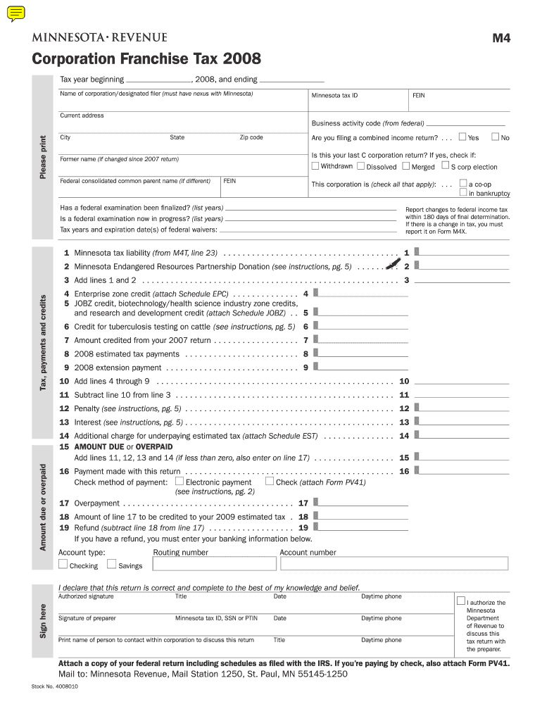  M4, Corporation Franchise Tax Return Includes Forms M4, M4I, M4A and M4T 2020