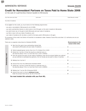 Schedule M1CRN Sequence #17 Credit for Nonresident Partners on Taxes Paid to Home State on the Sale of a Partnership Interest Ta  Form