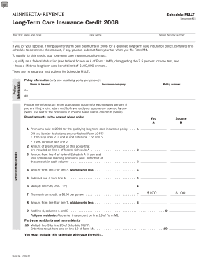 Schedule M1LTI Sequence #15 Long Term Care Insurance Credit Your First Name and Initial Last Name Social Security Number If You   Form