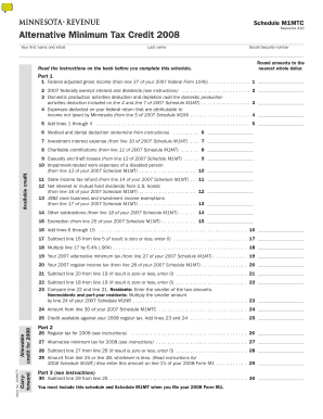 Schedule M1MTC Sequence #16 Alternative Minimum Tax Credit Your First Name and Initial Last Name Social Security Number Read the  Form