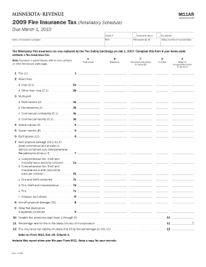 M11AR, Fire Insurance Tax Retaliatory Schedule  Form