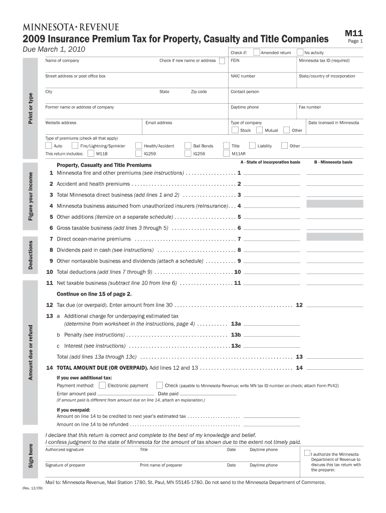 M11, Insurance Premium Tax for Property, Casualty and Title Companies to Be Used by Registered Manufacturers of Video Display De  Form