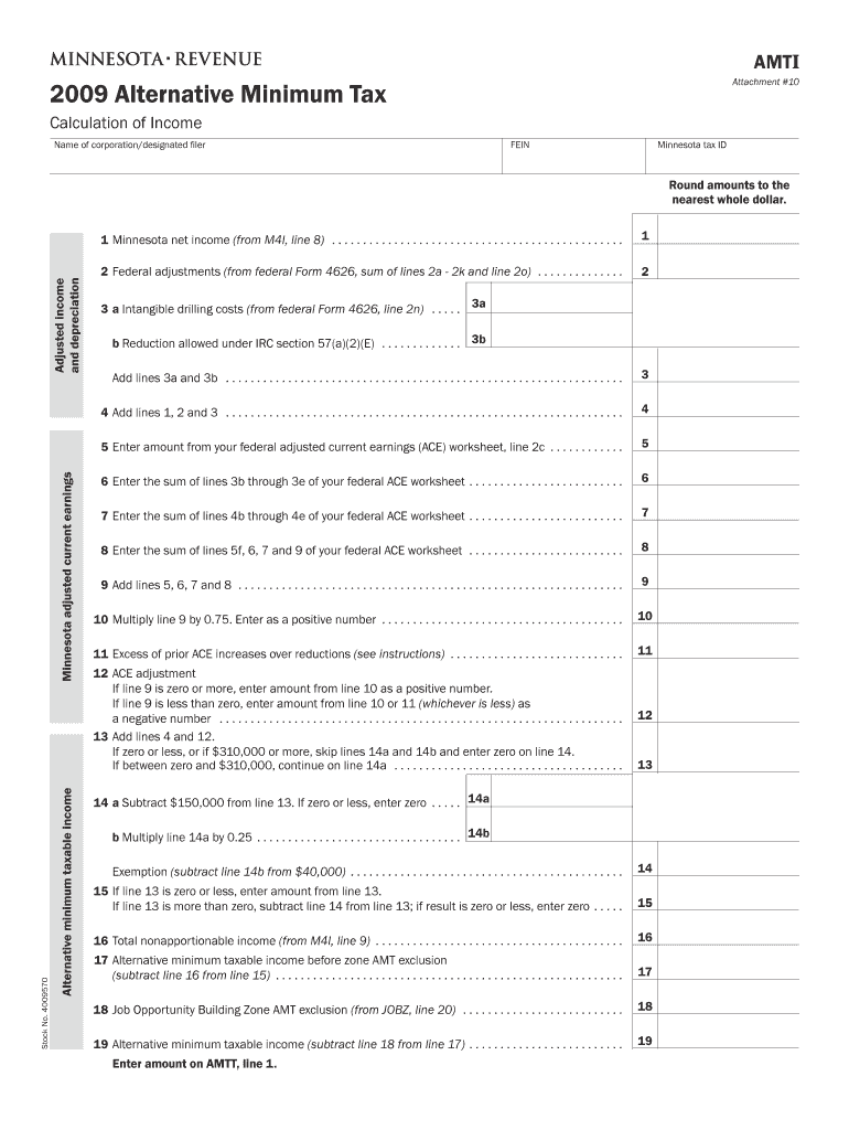 AMTI, Alternative Minimum Tax Calculation of Income  Form