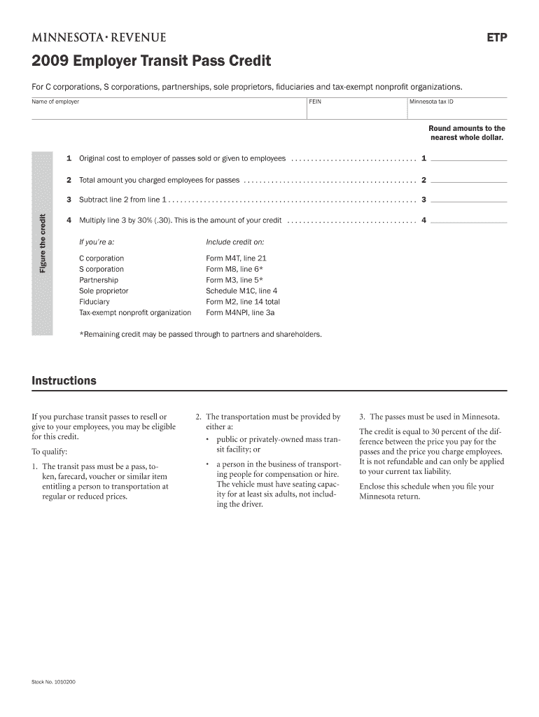 ETP Employer Transit Pass Credit for C Corporations, S Corporations, Partnerships, Sole Proprietors, Fiduciaries and Tax Exempt   Form