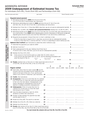 Schedule M15 Sequence #10 Underpayment of Estimated Income Tax for Individuals Form M1, Trusts Form M2 and Partnerships Form M3 