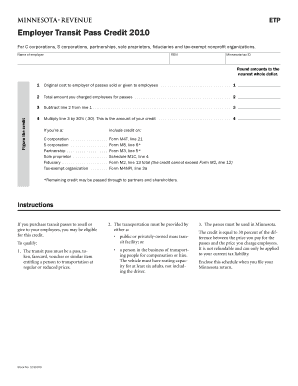 ETP Employer Transit Pass Credit for C Corporations, S Corporations, Partnerships, Sole Proprietors, Fiduciaries and Tax Exempt   Form