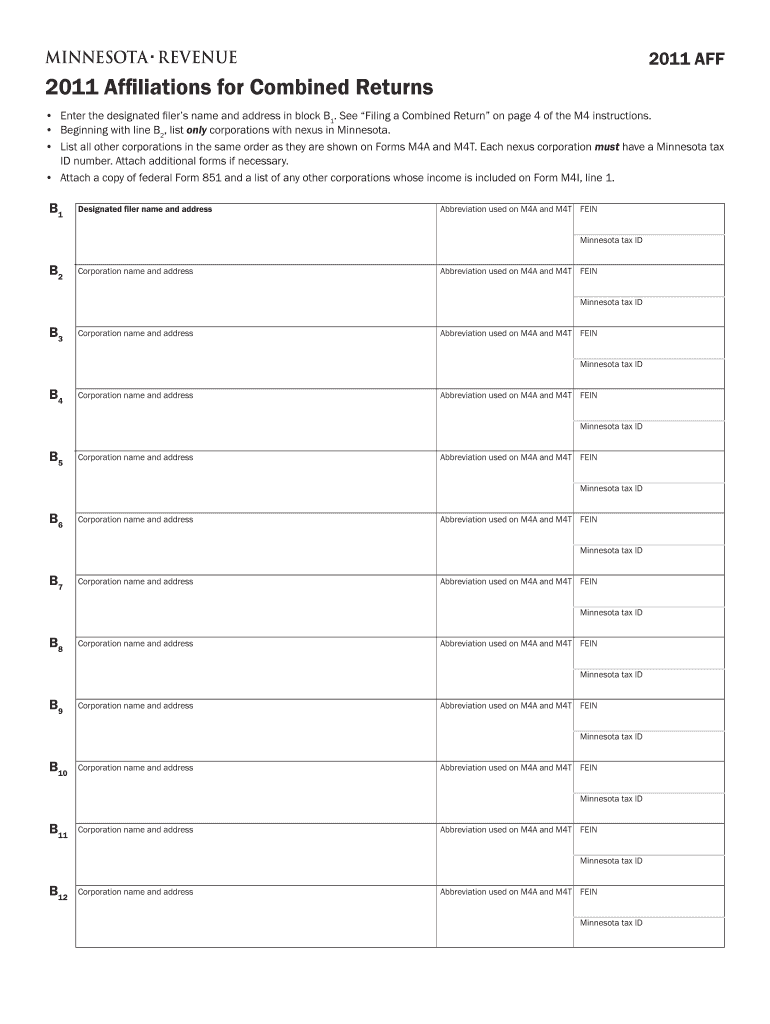 AFF Affiliations for Combined Returns Enter the Designated Filer S Name and Address in Block B1  Form