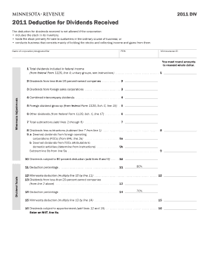 DIV Deduction for Dividends Received the Deduction for Dividends Received is Not Allowed If the Corporation Includes the Stock I  Form