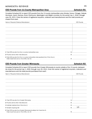 EW1 CED Pounds from 11 County Metropolitan Area Schedule B1 Complete Schedule B1 to Report CED Pounds from the 11 County Metropo  Form
