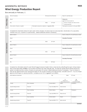 Form M25, Wind Energy Production Report Minnesota Department Revenue State Mn