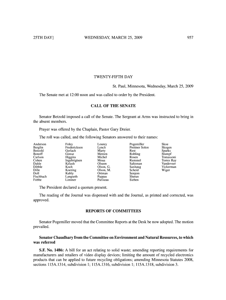 25TH DAY Senate Leg State Mn  Form