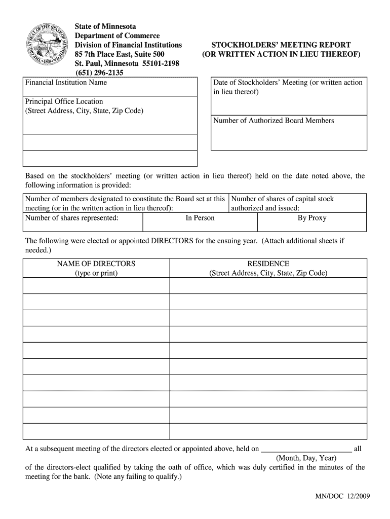  Stockholders Meeting Report or Written Action in Lieu Thereof Form 2009-2024