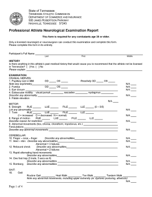 Professional Athlete Neurological Examination Report Tennessee  Form