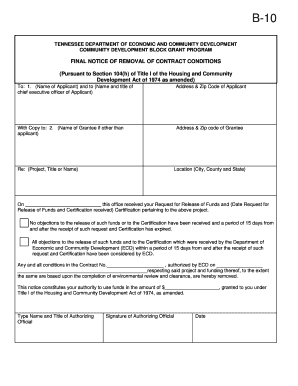 Final Notice of Removal of Contract Tennessee  Form