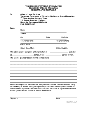 Get and Sign Tn Department of Education Administrative Complaint 2007-2022 Form