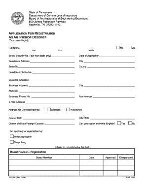 Interior Designer Registration TN Gov Tennessee  Form