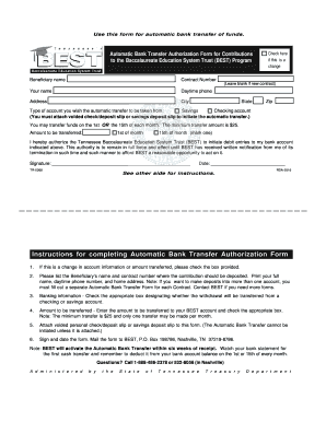 BEST Automatic Bank Transfer of Funds Tennessee  Form