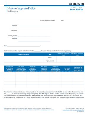 Notice of Appraised Value Texas Comptroller of Public Accounts  Form