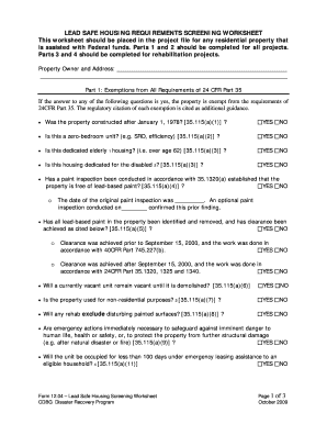 Form 12 04, Lead Safe Housing Requirements Screening Worksheet Glo Texas