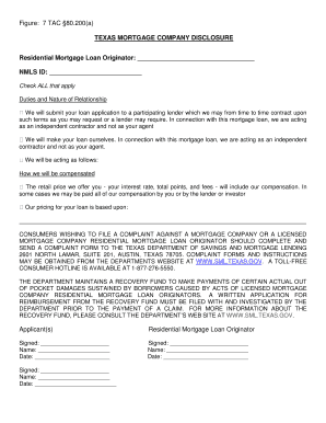 Texas Mortgage Company Disclosure  Form