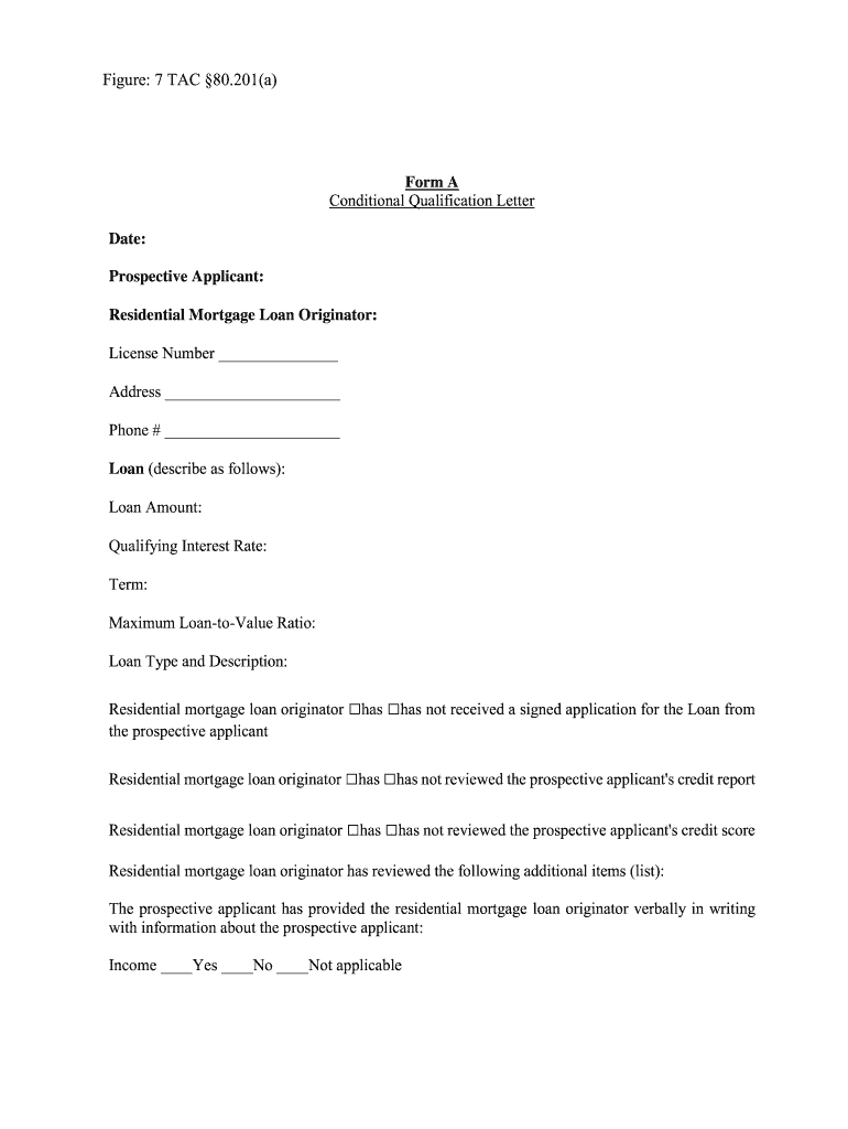Texas Conditional Qualification Letter for Mortgage  Form