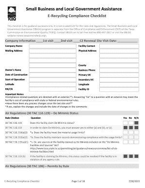 E Recycling Facility Compliance Checklist Small Business &amp; Local  Form