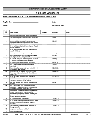 MSW COMPOST CHECKLIST B FACILITIES WHICH REQUIRE a REGISTRATION Tceq Texas  Form