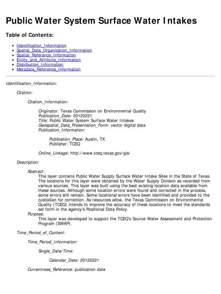 Public Water System Surface Water Intakes Texas Commission on Tceq Texas  Form