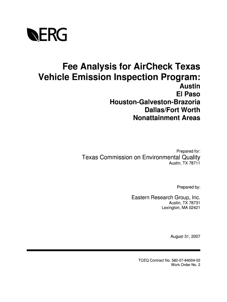 Fee Analysis for AirCheck Texas Vehicle Emission Inspection  Form