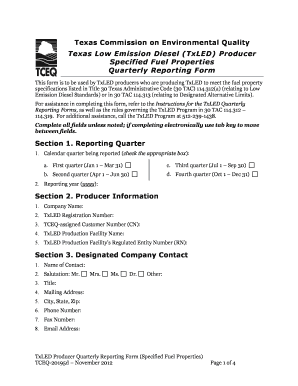 TxLED Producer Specified Fuel Properties Quarterly Reporting Form TxLED