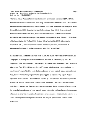 Texas Natural Resource Conservation Commission Chapter 230 Groundwater Availability Certification for Platting Rule Log No  Form