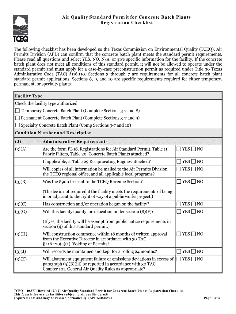 Air Quality Standard Permit for Concrete Batch Plants Registration  Form