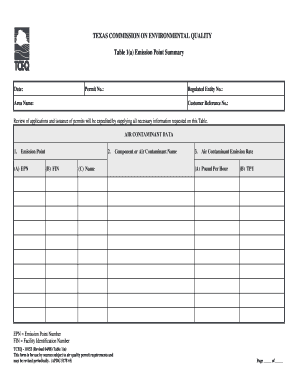 Texas Commission on Environmental Quality Table 1a Emission Point Summary Instructions 1  Form