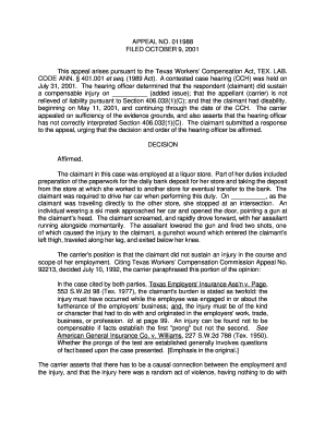 The Hearing Officer Determined that the Respondent Claimant Did Sustain Tdi Texas  Form