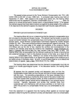 012398 FILED NOVEMBER 27, This Appeal Arises Pursuant to the Texas Workers&#039; Compensation Act, TEX Tdi Texas  Form