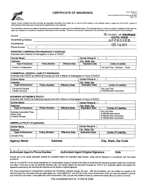 Texas Department of Transportation Certificate Form