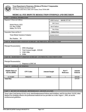Injured Employee Date of Injury Employer Name Insurance Carrier # Tdi Texas  Form