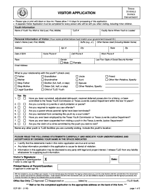  VISITOR APPLICATION Tjjd Texas 2014