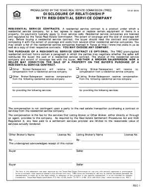 Disclosure of Relationship with Residential Service Company  Form