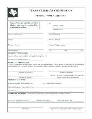 Texas Veterans Commission Nursing Home Statement Form