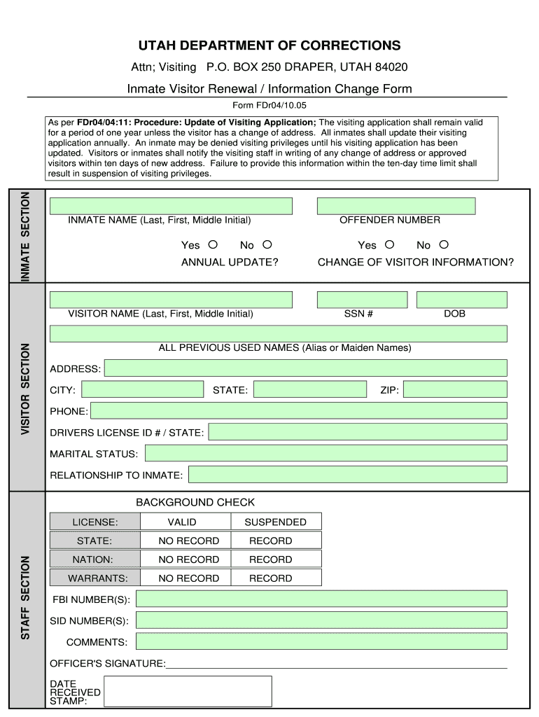 Utah State Prison Visiting  Form