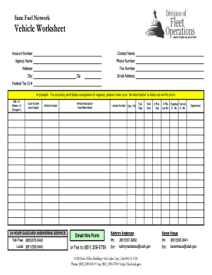 State Fuel Network Vehicle Worksheet Utah Gov Fleet Utah  Form