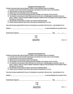 Trampoline Permission Slip  Form