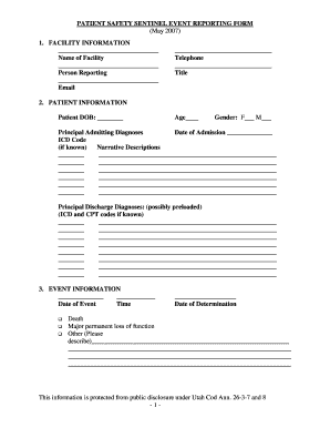  Sentinel Event Reporting Form 2007-2024