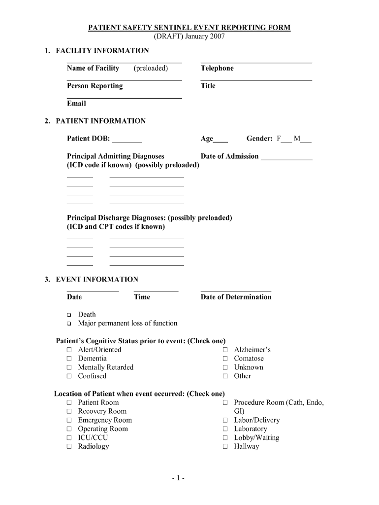  Sentinel Event Form 2007-2024