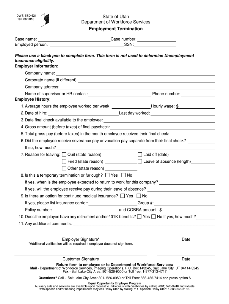  Form 631 Utah 2016-2024