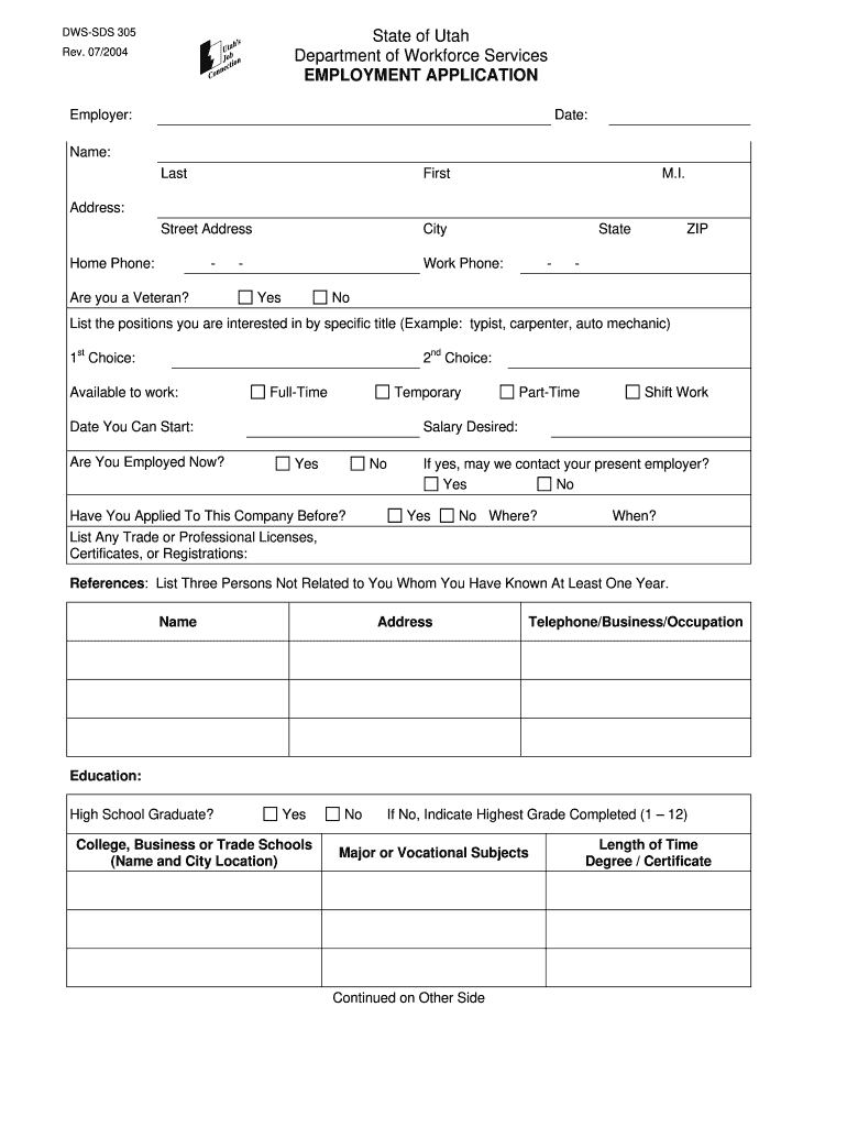  Utah Application Form 2004-2024