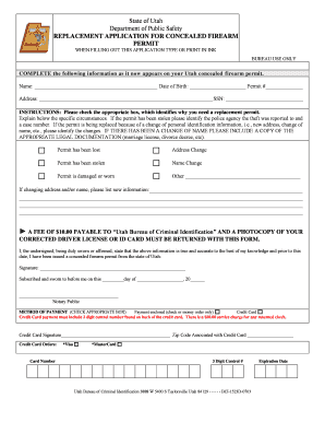 Replacement Application for Concealed Firearm Permit Publicsafety Utah  Form